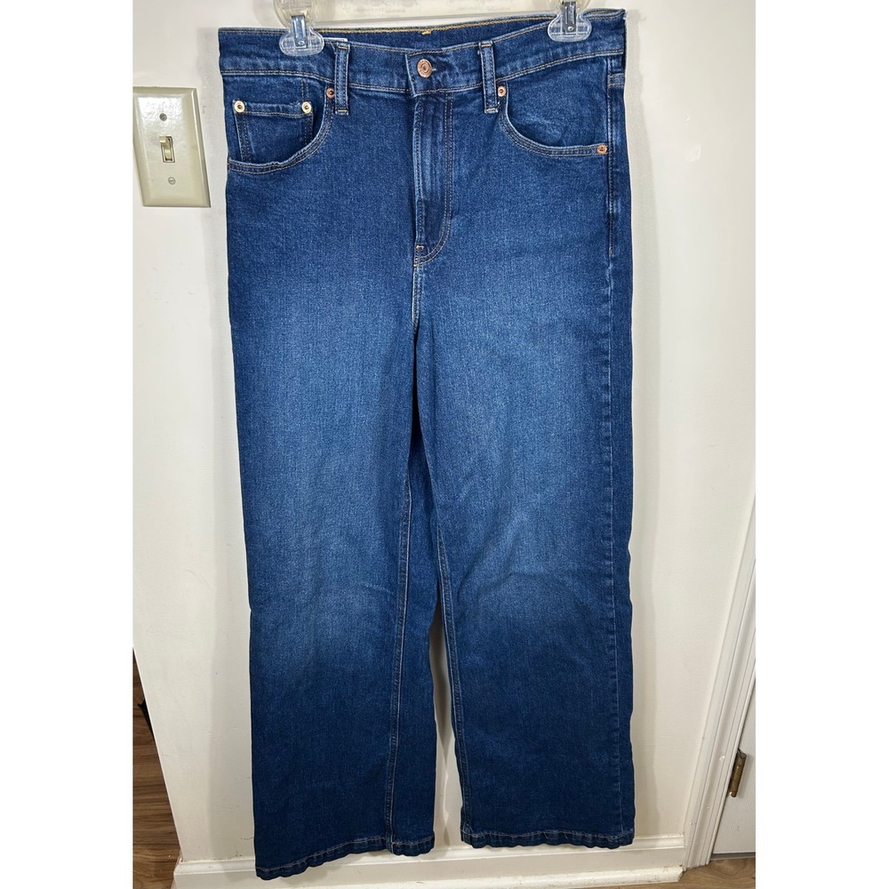 Gap High Rise Stride Jeans Women 8 TALL Dark Wash Wide Leg Stretch Denim Hippie